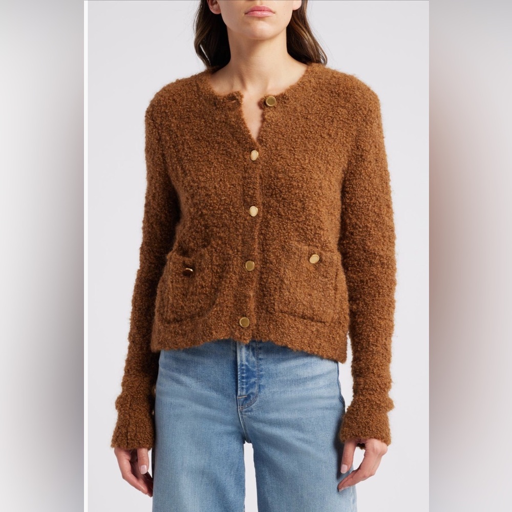 Frame Brown Patch Pocket Boucl Button-Front Women… - image 1